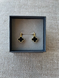 4-Leaf Clover Drop Earrings | Gold Plated & Black