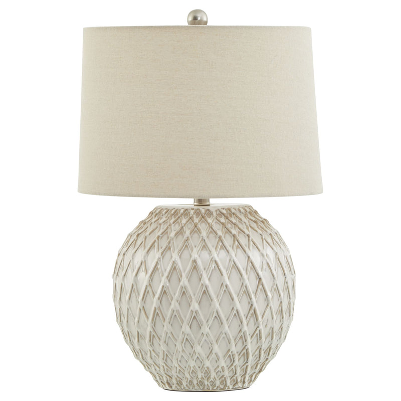 Lattice Ceramic Table Lamp | Linen Shade