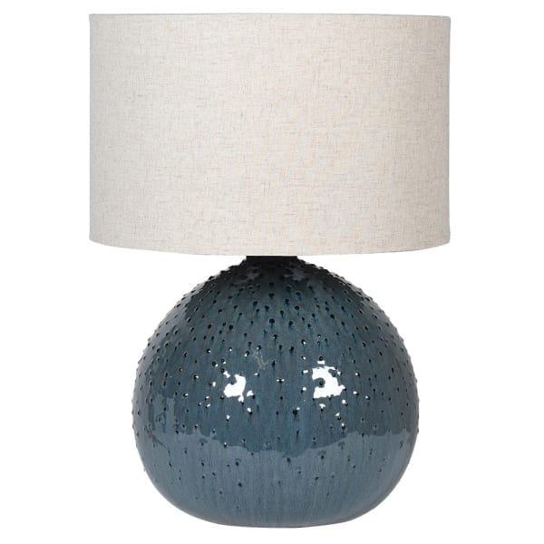 Ceramic Pimpled Ball Lamp | Linen Shade | Blue