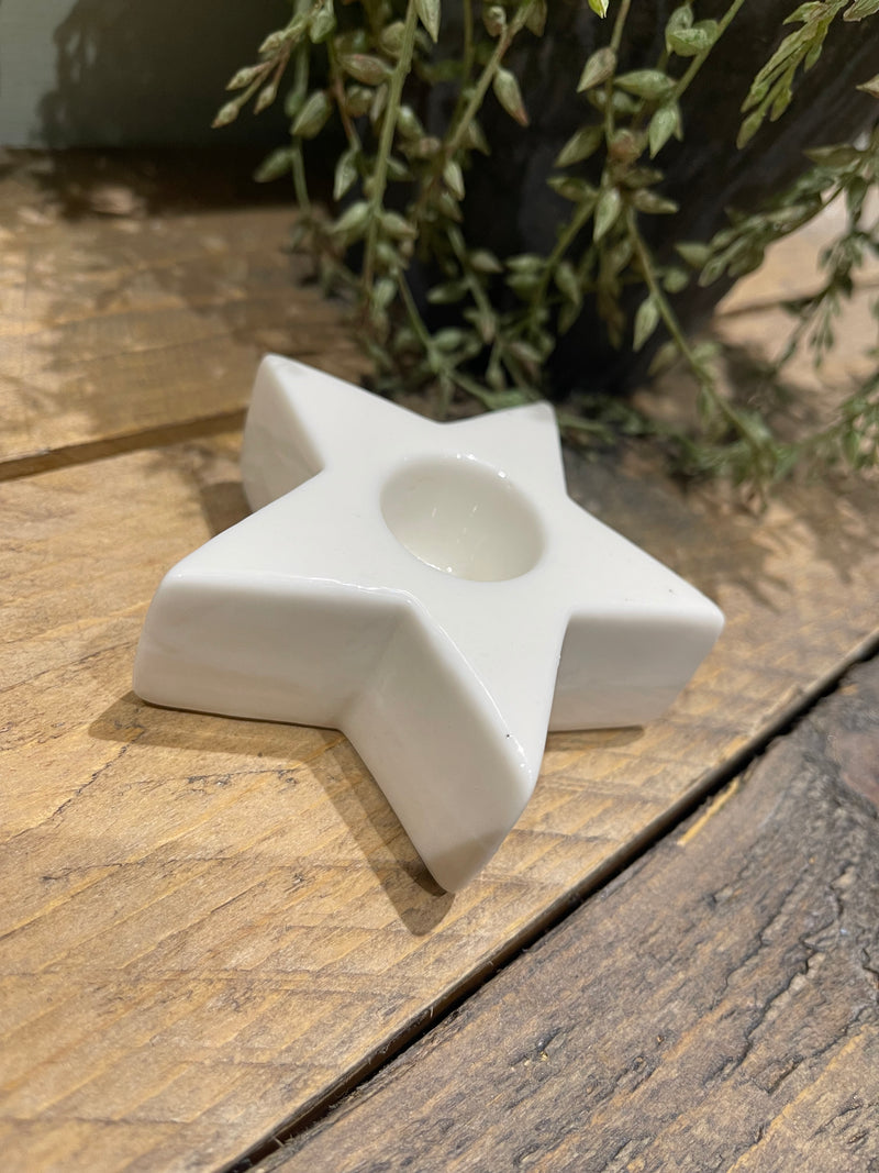 Ceramic Star Candle Holder | Red/White | 8cm