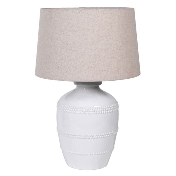 Monaco White Beaded Table Lamp | Linen Shade