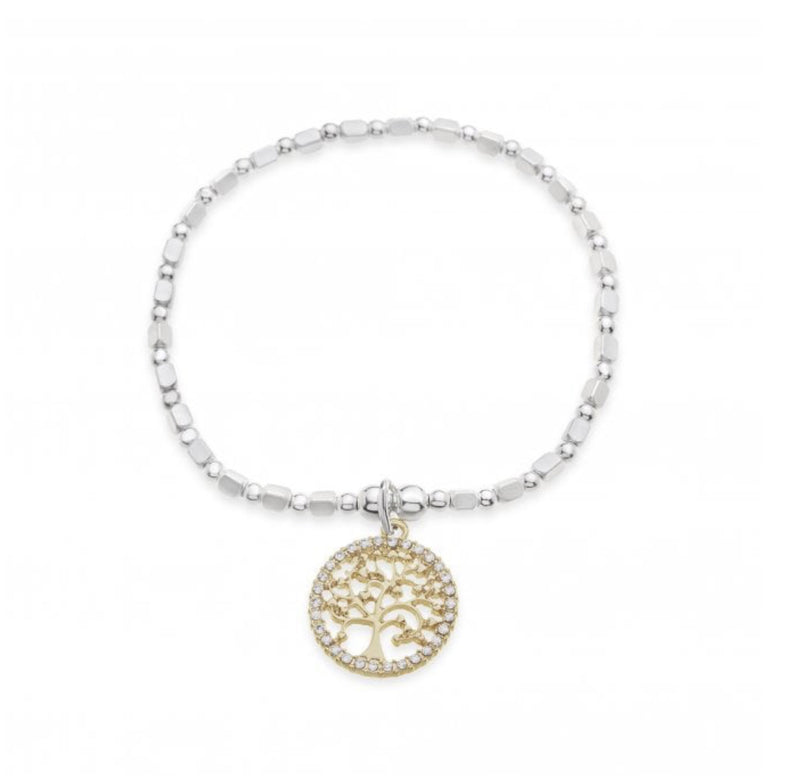 Silver and Gold Bracelet with Crystal Tree of life  | Silver and Rhodium Plated
