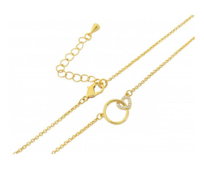 Crystal Heart and gold ring linked  Drop Necklace | Gold Plated