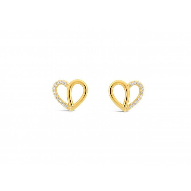Brilliant Cut Cubic Zirconia Half and Half Heart Earring | Gold Plated