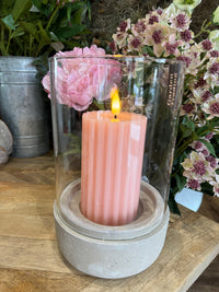 Lumineo LED Wick Vertical Carved Wax Pillar Candle with Melted Top | Pink | Warm White