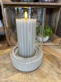 Lumineo LED Wick Vertical Carved Wax Pillar Candle with Melted Top | Light Grey | Warm White