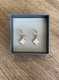 4-Leaf Clover Drop Earrings | Gold Plated & Winter White