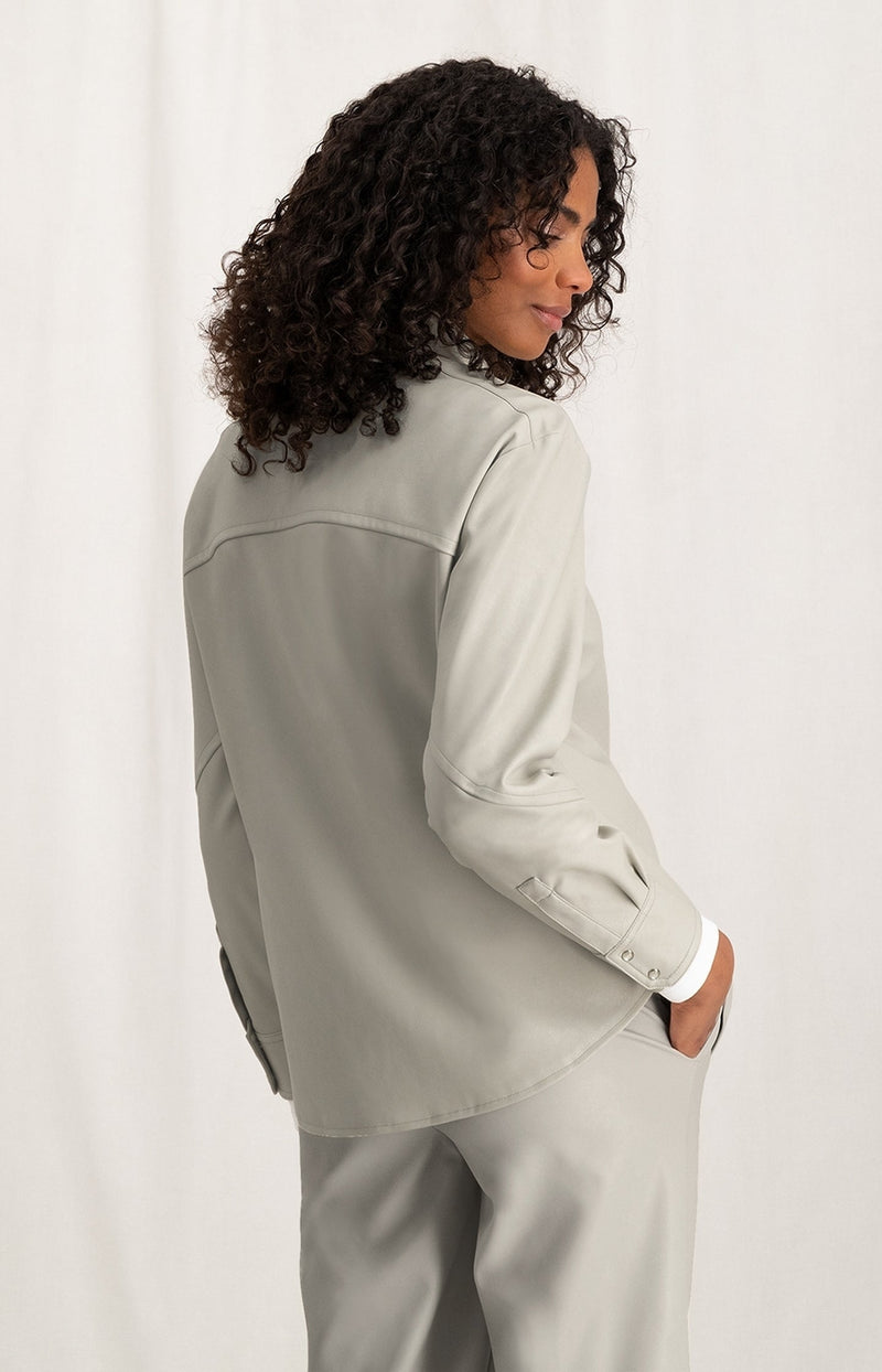 YaYa | Faux Leather Blouse | Long Sleeves | Silver Lining Beige