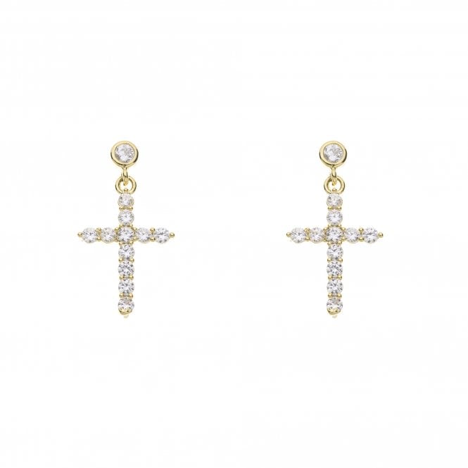 Cubic Zirconia Cross Drop Earrings | Gold