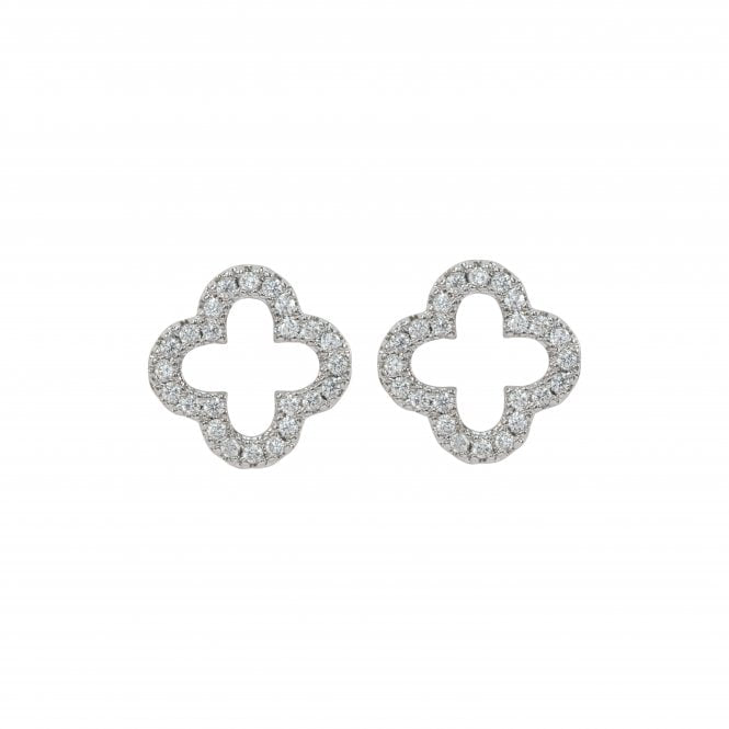 Cubic Zirconia Clover Stud Earring | Silver and Rhodium  Plated | Sensitive