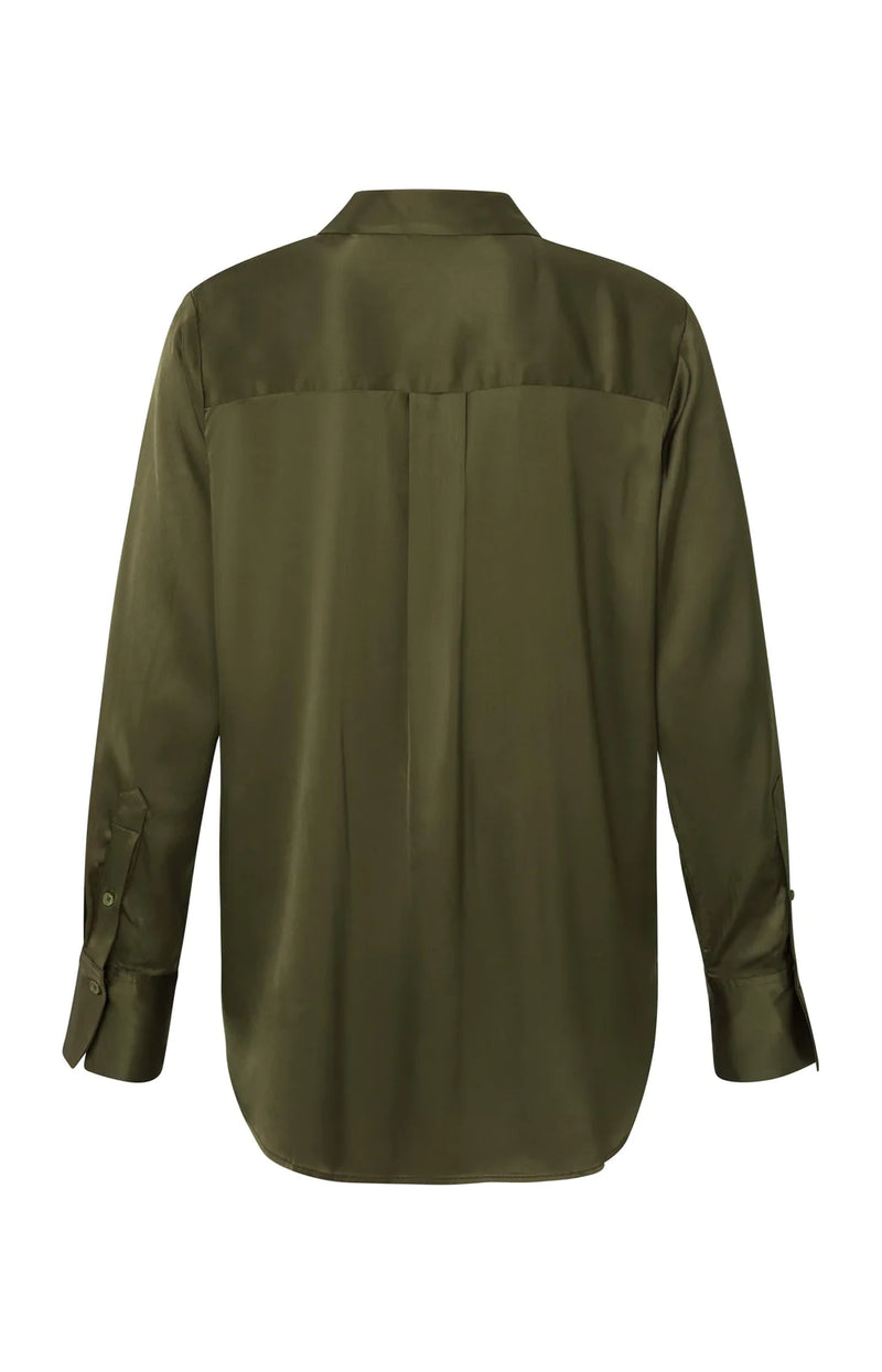 YaYa | Satin Top | V-Neck | Wide Fit | Army Green
