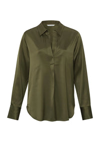 YaYa | Satin Top | V-Neck | Wide Fit | Army Green