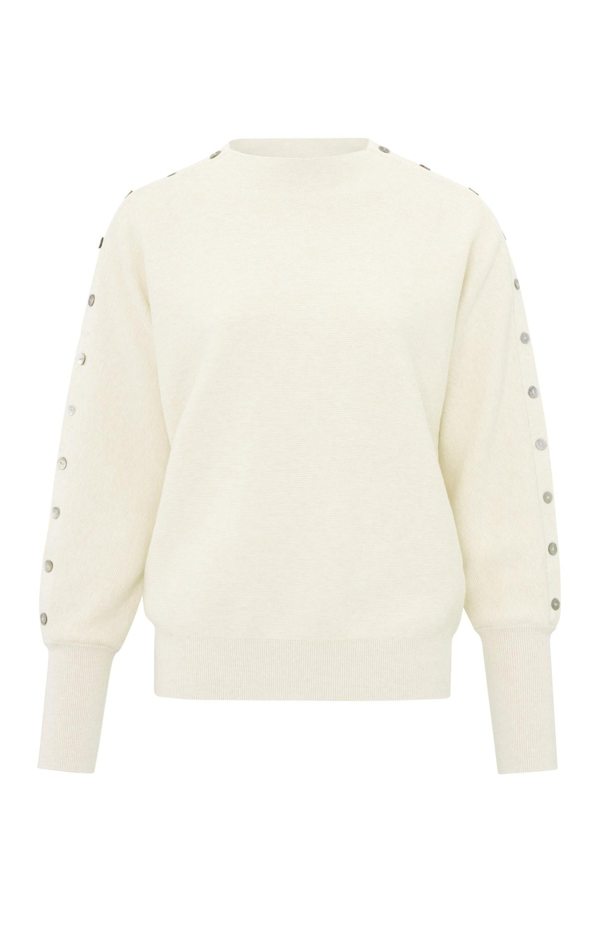 YaYa | Boatneck Sweater | Long Sleeves | Button Details | Ivory White