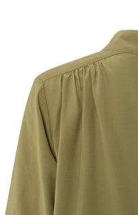 YaYa | Top with High Neck and Puffed Sleeves | Gathered Details | Gothic Olive Green