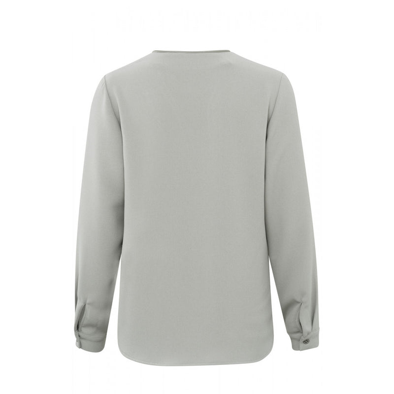 YaYa | Woven Top | V-Neck | Long Sleeved | Faux Leather Detail | Paloma Grey