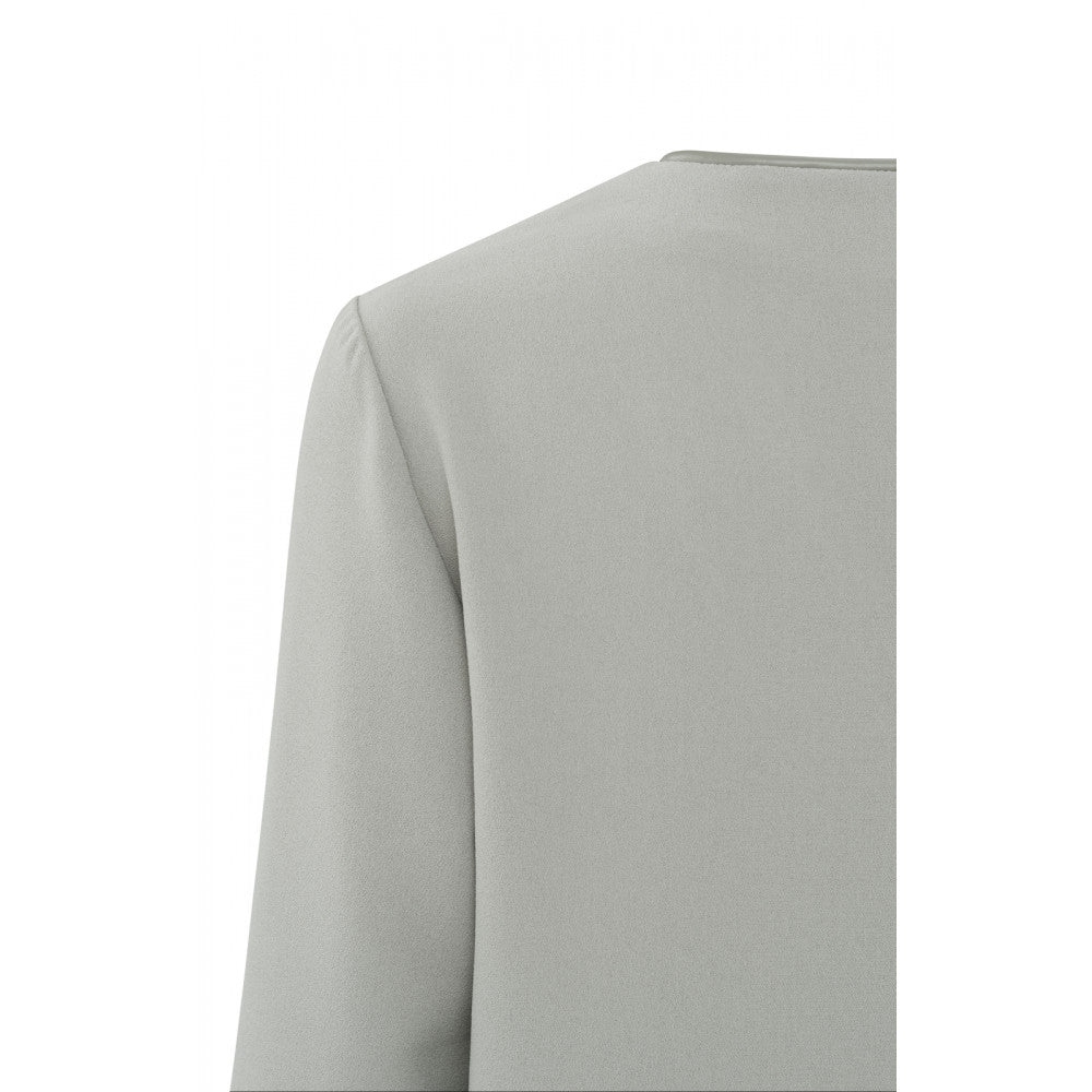YaYa | Woven Top | V-Neck | Long Sleeved | Faux Leather Detail | Paloma Grey