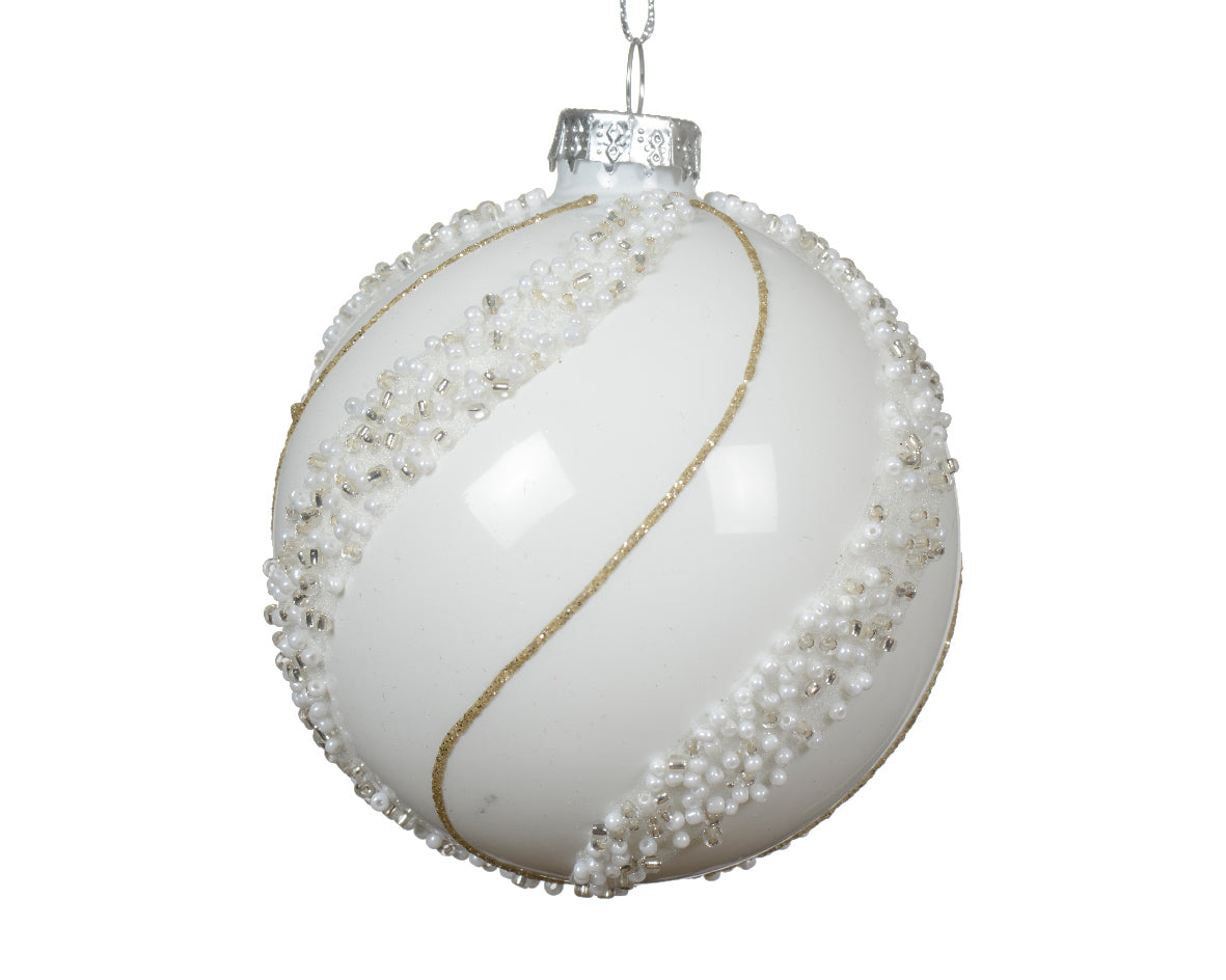 Swirl Sparkle Bauble | Glass | Winter White | 8cm