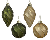 Glitter Bauble | Glass | Green or Gold | 8cm | 2 Designs