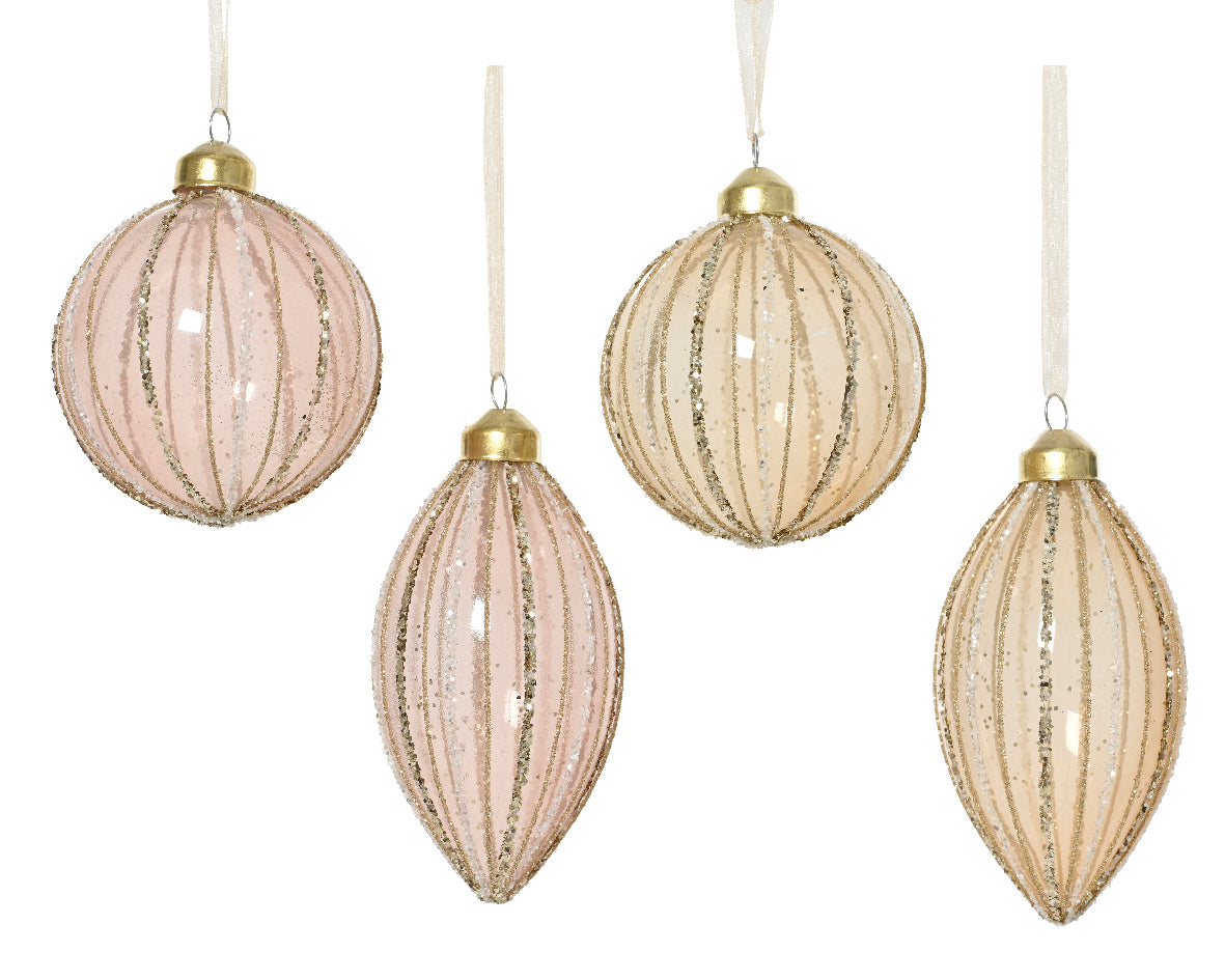 Glitter Bauble | Glass | Champagne or Blush | 8cm | 2 Designs