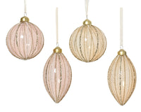 Glitter Bauble | Glass | Champagne or Blush | 8cm | 2 Designs