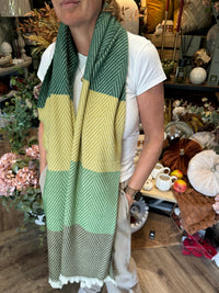 Luxe Oversize Scarf | Chevron Striped | Green tones