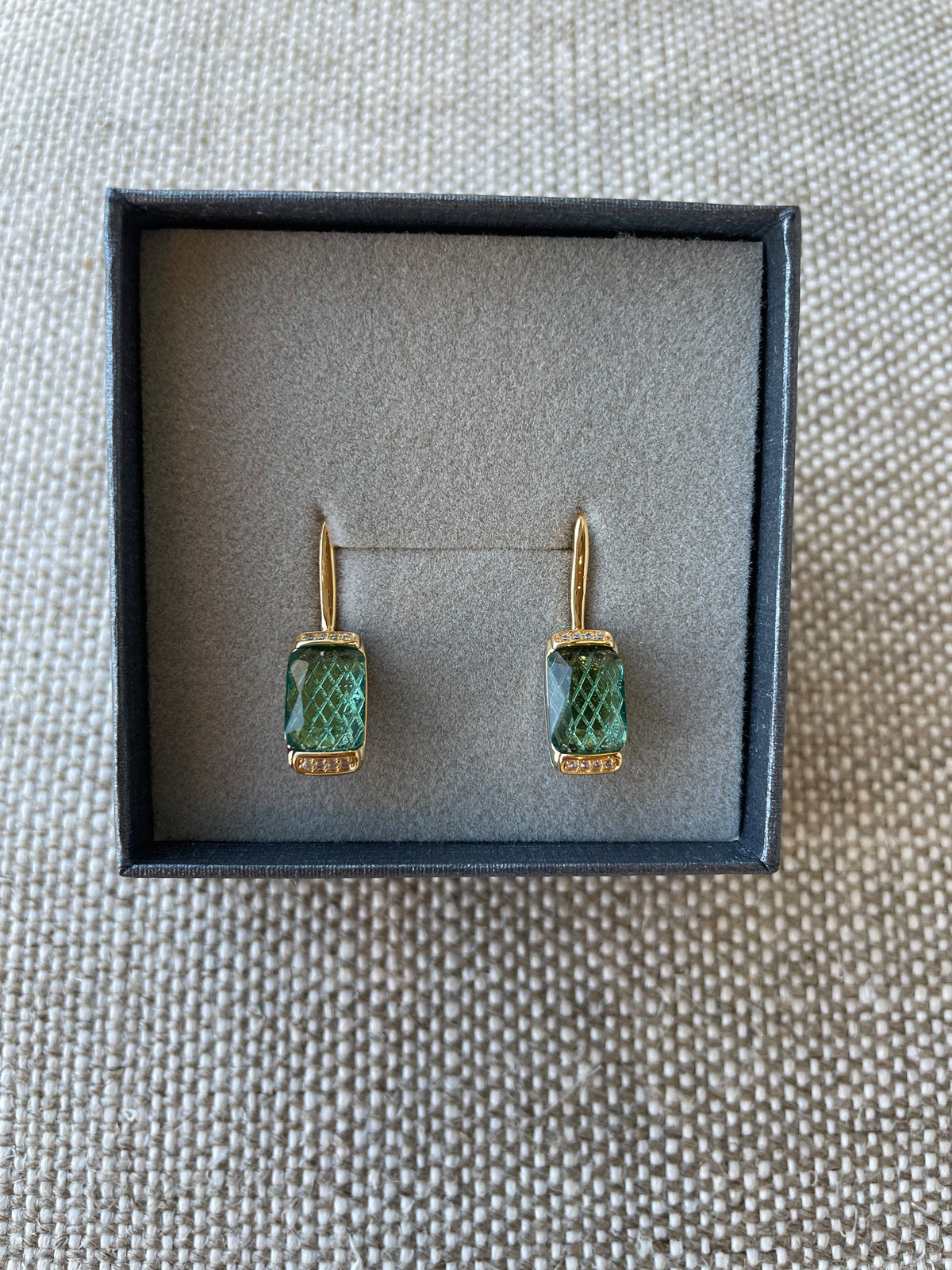 Crystal & Cubic Zirconia Drop Earrings | Gold Plated & Green