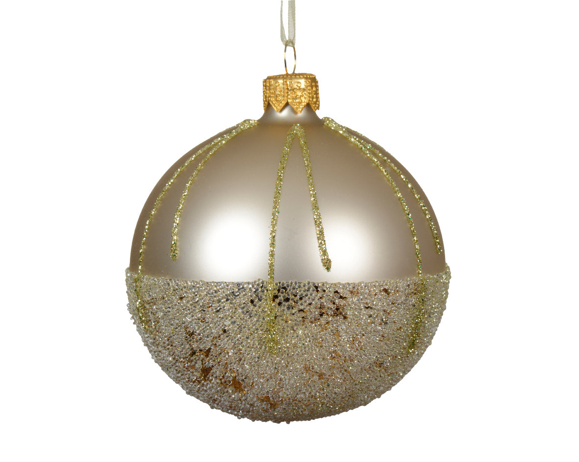 Picture	Sparkle Lines Ballotine Bauble | Matt Pearl | Glass| 8cm