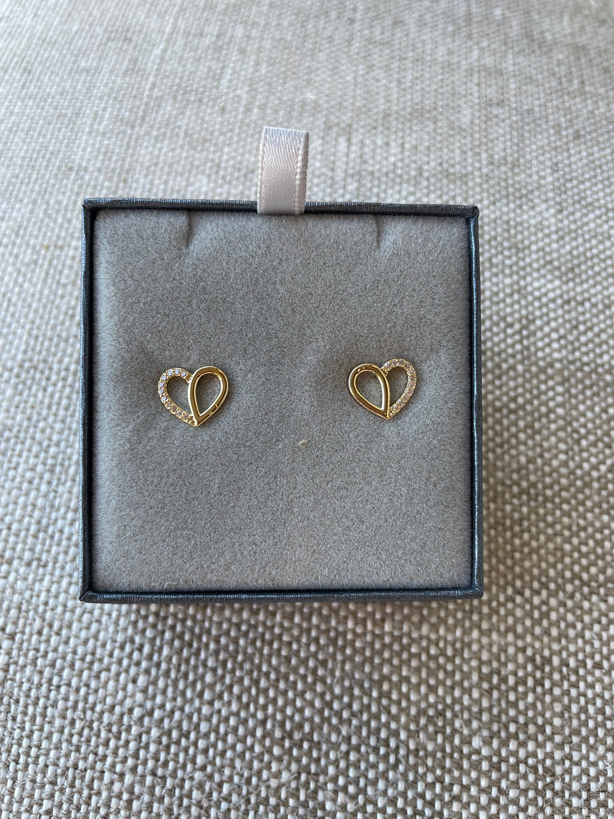 Brilliant Cut Cubic Zirconia Half and Half Heart Earring | Gold Plated