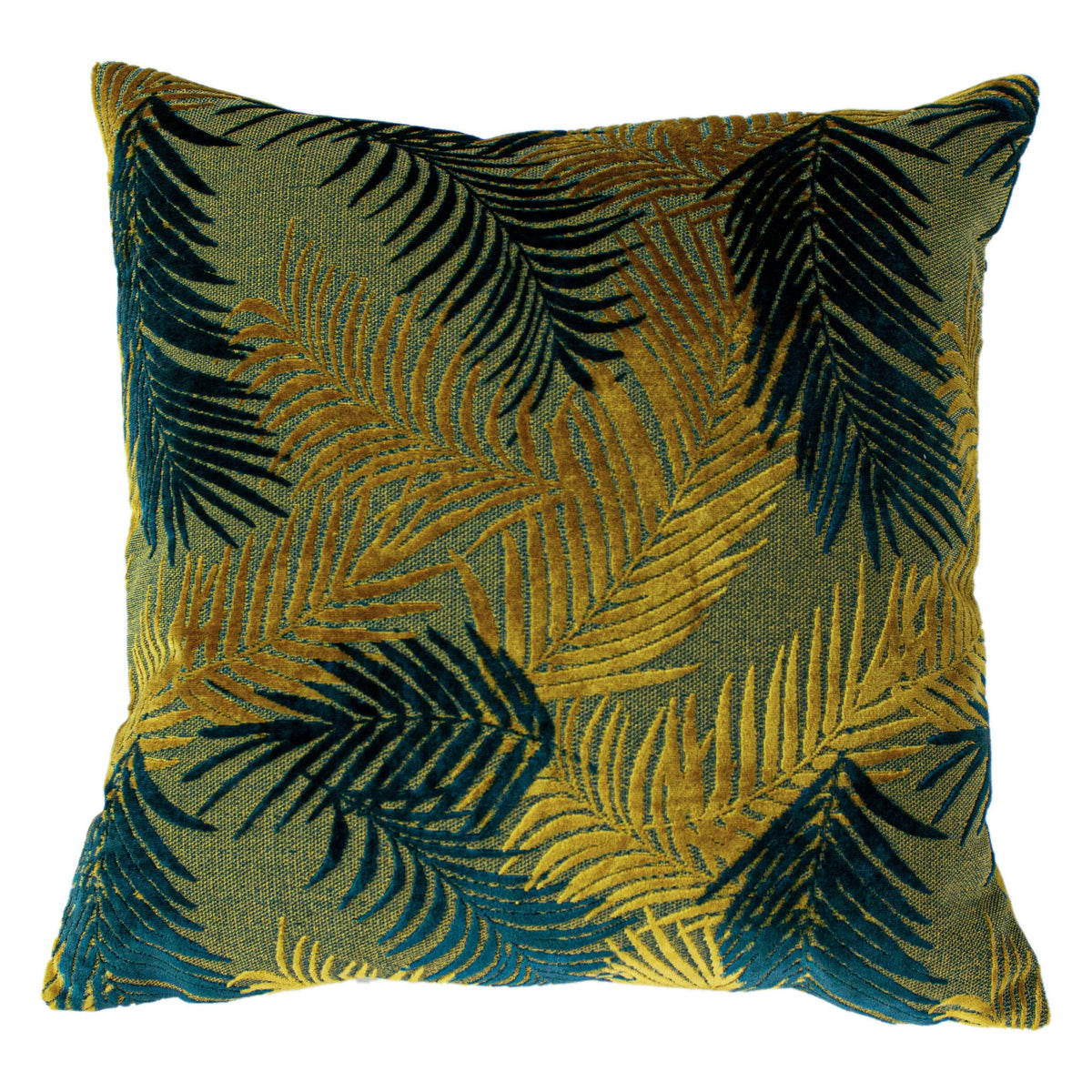 Palm Grove Velvet Jacquard Cushion Gold/Teal
