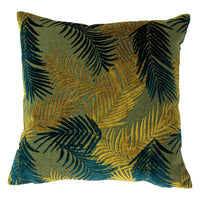 Palm Grove Velvet Jacquard Cushion Gold/Teal