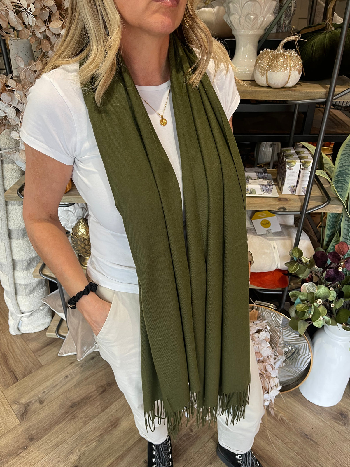 Celine Luxury Pashmina Scarf | Moss