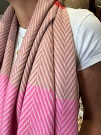 Luxe Oversize Scarf | Chevron Striped | Pink/Orange