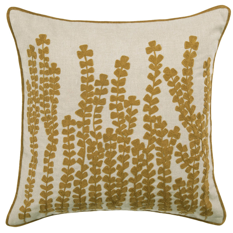 Herb Embroidered Cushion Mustard