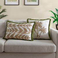 Leaves Embroidered Cushion Green