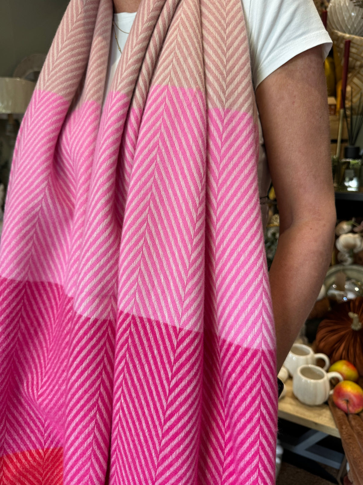 Luxe Oversize Scarf | Chevron Striped | Pink/Orange