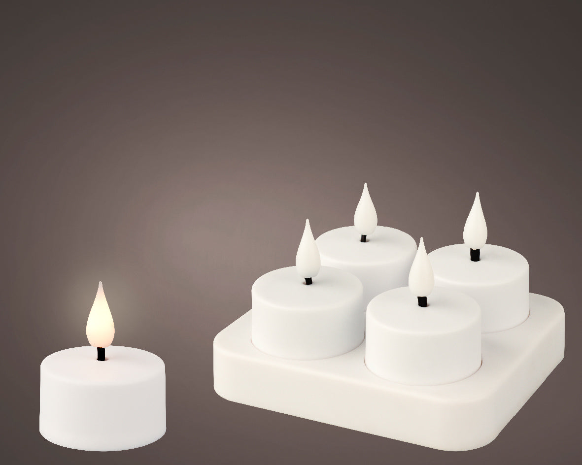 LED Rechargeable Battery Operated Tealight | Fire Flame Effect | 4 Pack