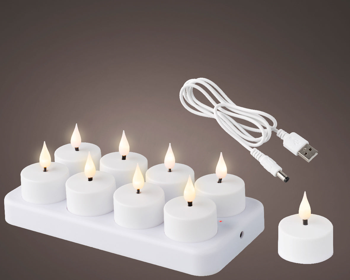 LED Rechargeable Battery Operated Tealight | Fire Flame Effect | 8 Pack