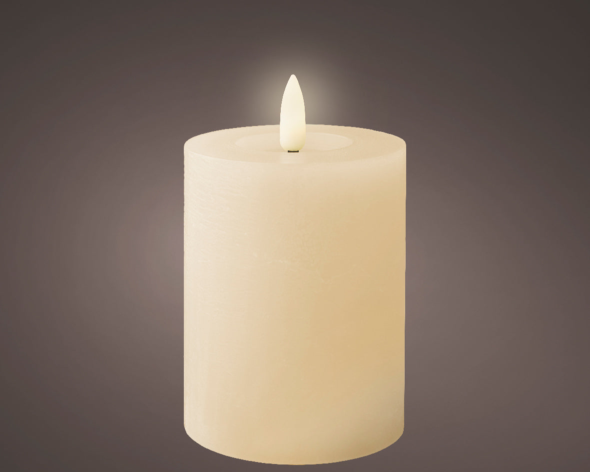 LED Battery Operated Rustic Wax Pillar Candle | Cream | 11.2cm