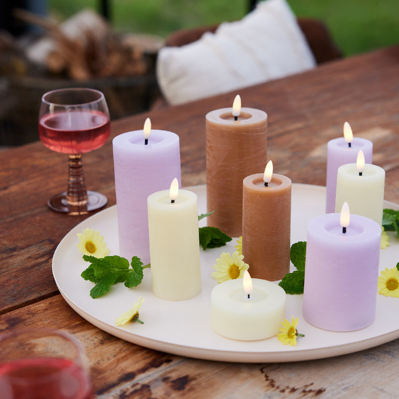 LED Battery Operated Rustic Wax Pillar Candle | Cream | 19cm