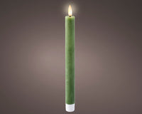 LED Battery Operated Rustic Wax Dinner Candle | Green | 24.5cm