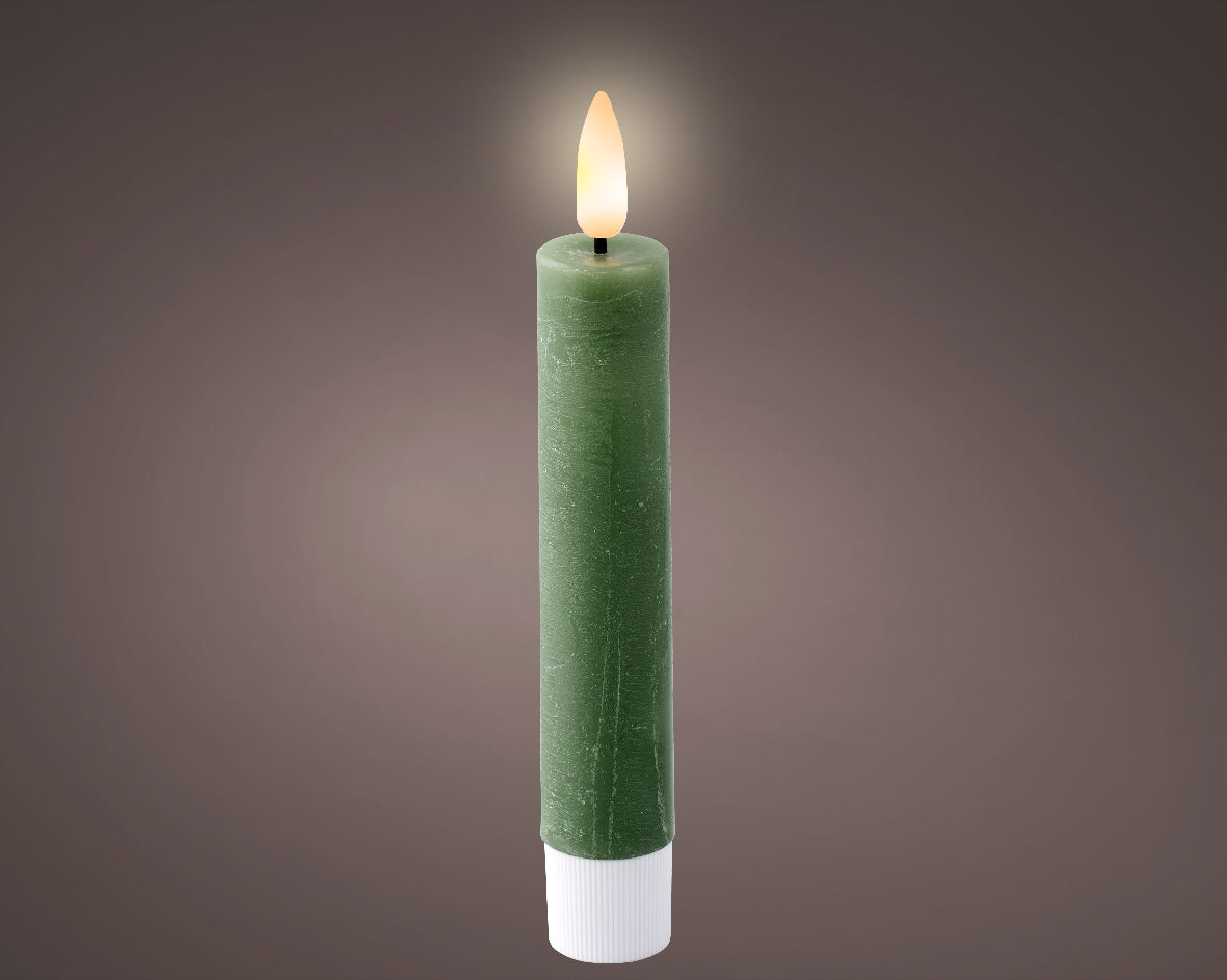 LED Battery Operated Rustic Wax Short Dinner Candle | Green | 14.5cm