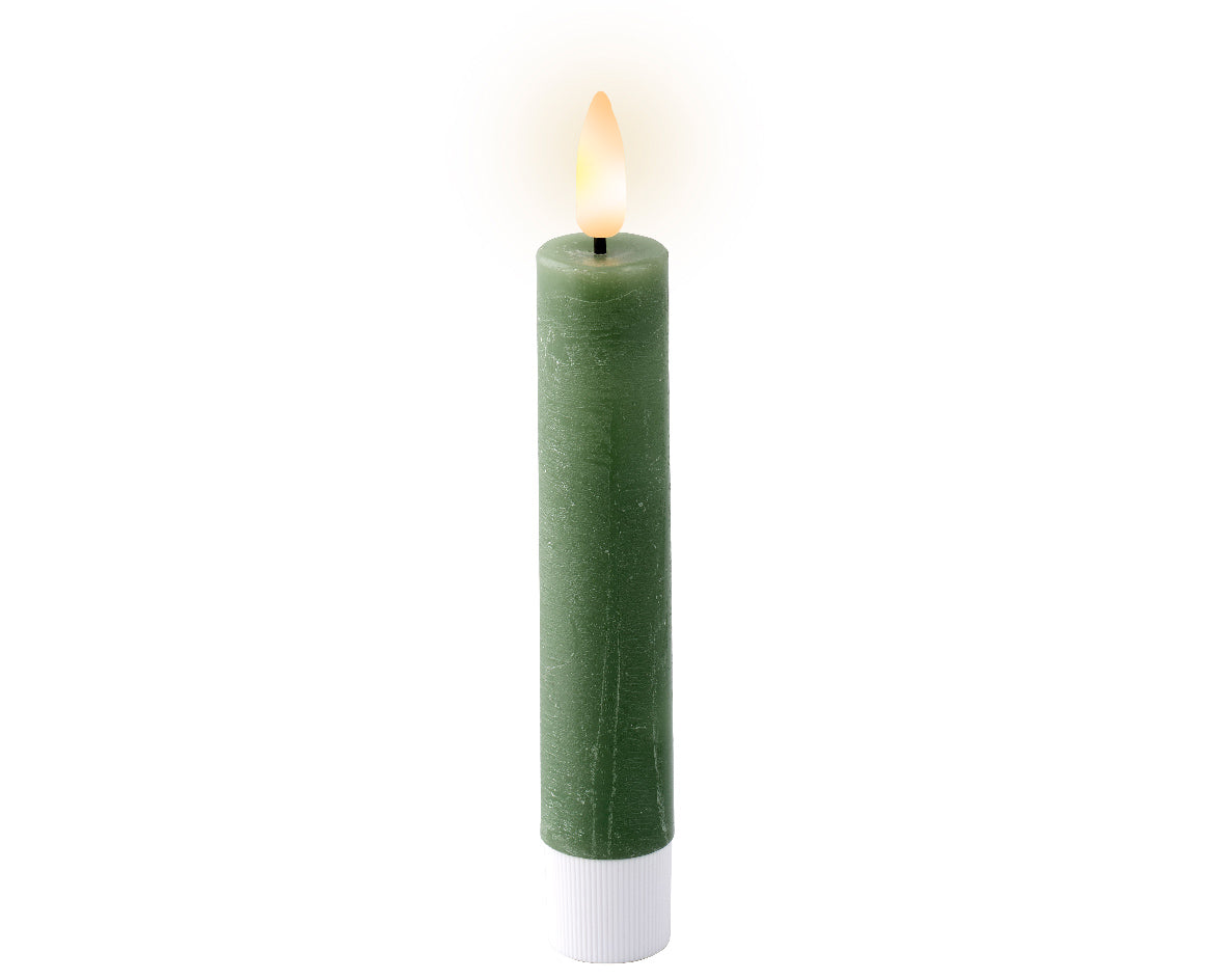 LED Battery Operated Rustic Wax Short Dinner Candle | Green | 14.5cm