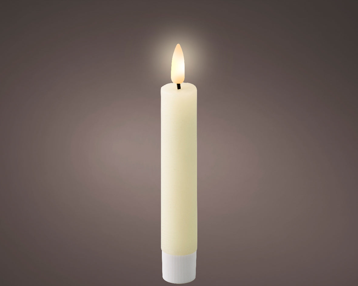 LED Battery Operated Rustic Wax Short Dinner Candle | Cream | 14.5cm