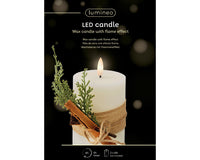 LED Battery Operated Elegant Rustic Wax Candle with Cinnamon & Greenery | Cream | 13cm