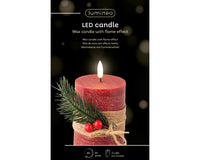 LED Battery Operated Elegant Rustic Wax Candle with Berries & Greenery | Red | 13cm