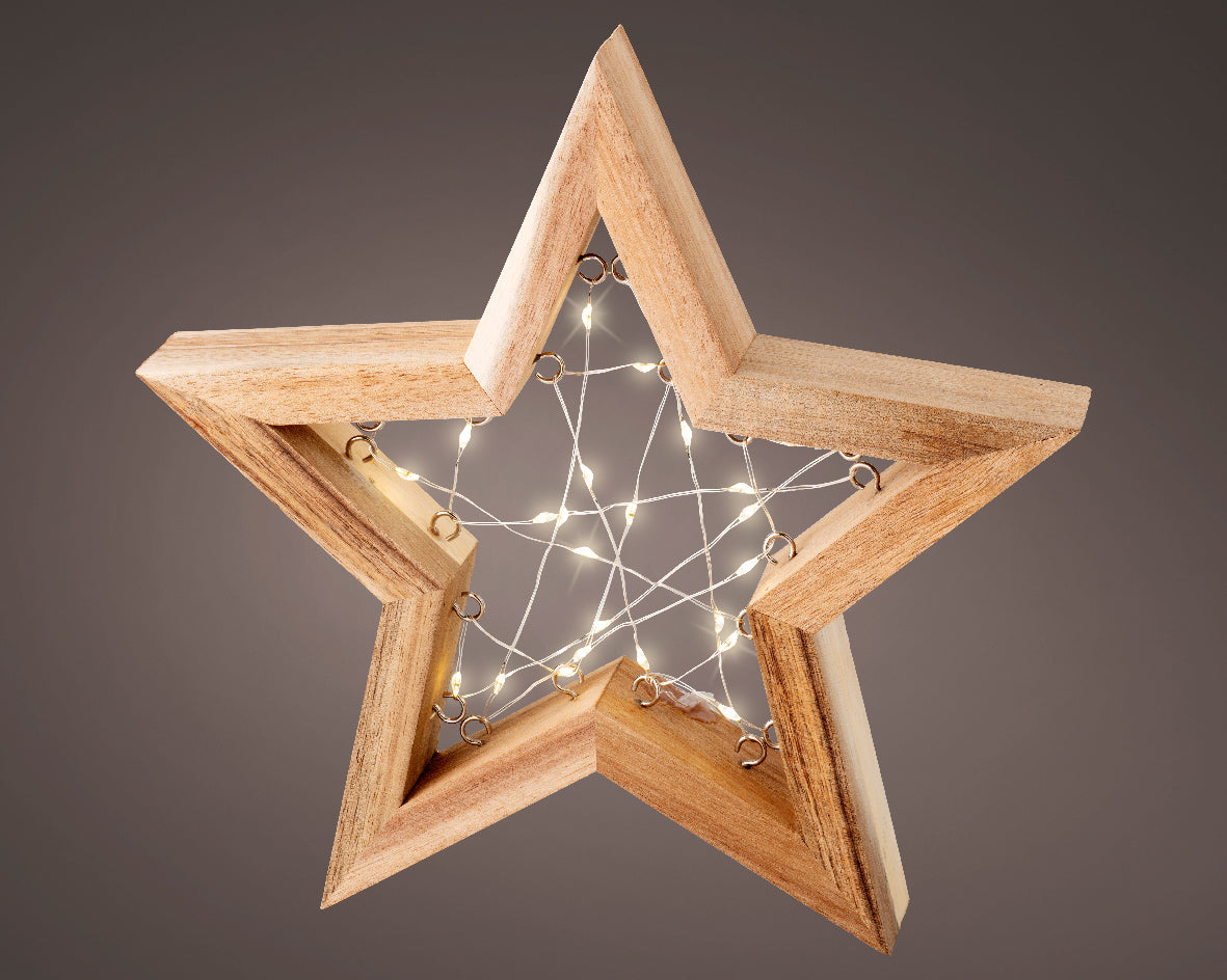 Micro LED Battery Operated Wooden Star Decoration | H24cm