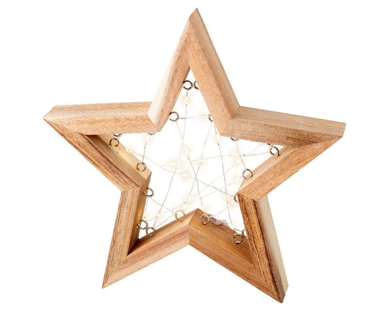 Micro LED Battery Operated Wooden Star Decoration | H24cm