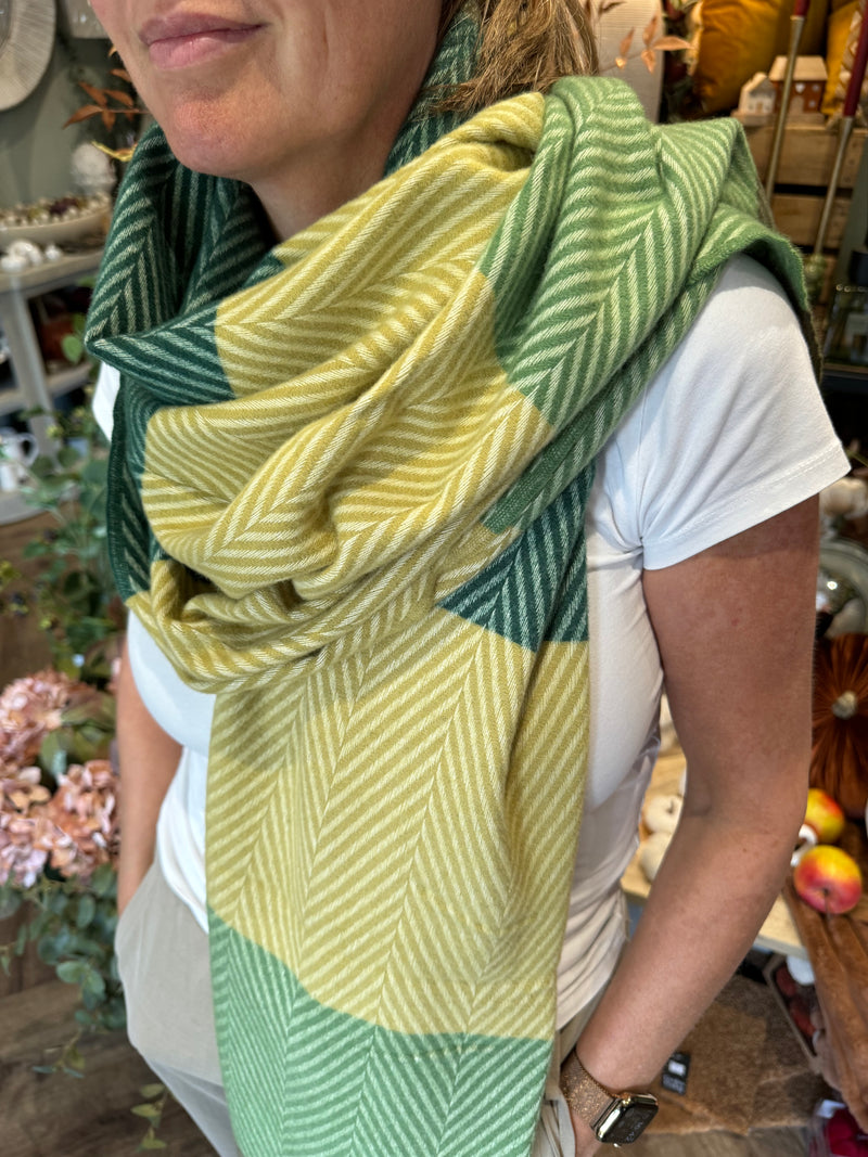 Luxe Oversize Scarf | Chevron Striped | Green tones