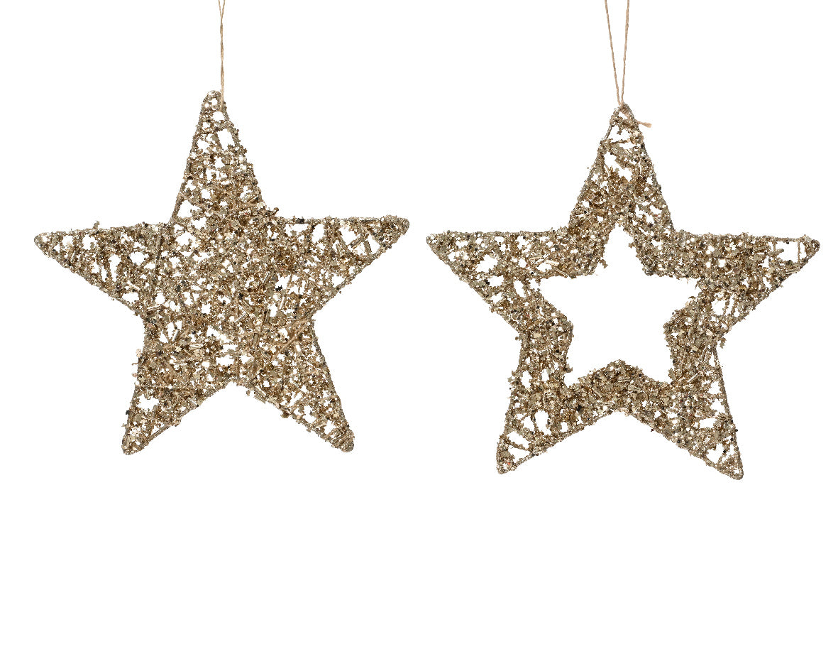 Hanging Glitter Star Decoration | Champagne | 2 Designs