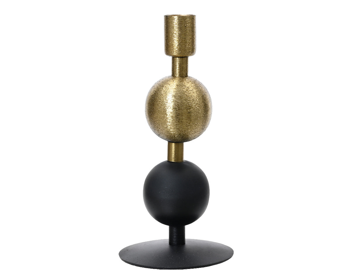 Double Bubble Design Dinner Candle Holder | Black & Gold | 18cm